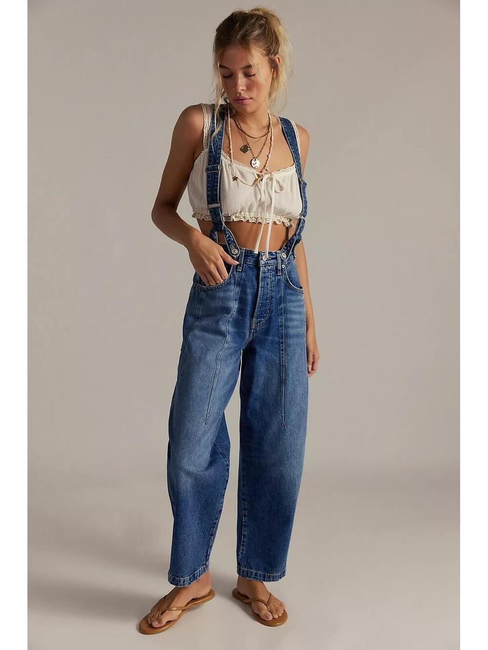 Free People Berkley Suspender Jeans Tailored Charm Vintage Grunge  Size 27 #1258